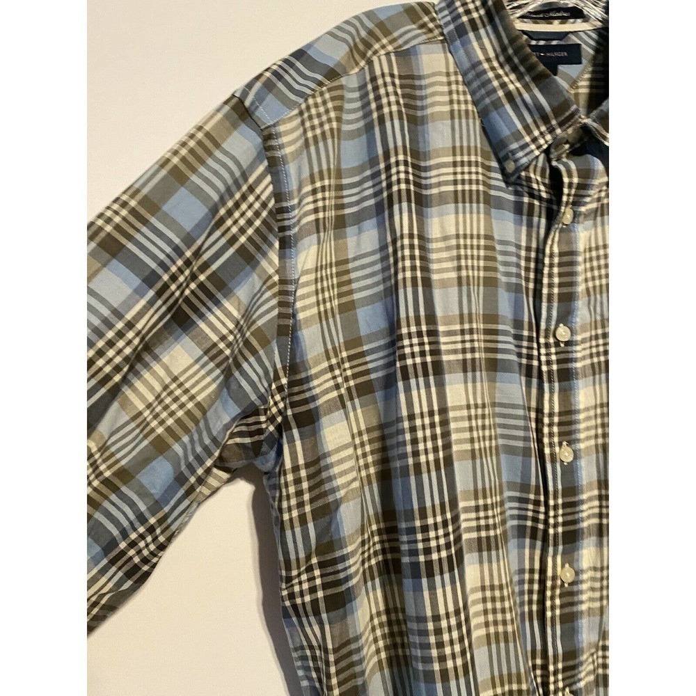 𝅺TOMMY Hilfiger Island Madras Sz Extra Large Shirt Blue Plaid - Picture 5 of 8